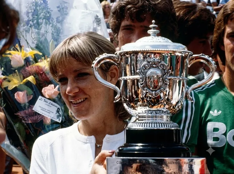 Chris Evert giữ kỷ lục bảy danh hiệu đơn nữ tại quần vợt Pháp mở rộng với phong cách thi đấu bền bỉ.