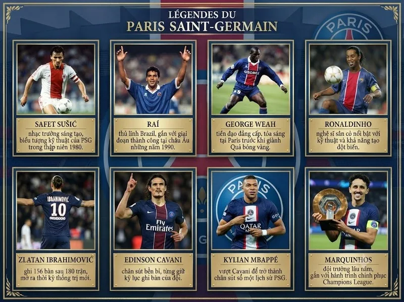 Từ nét hào hoa của Ronaldinho đến kỷ lục ghi bàn của Mbappé, những cá nhân kiệt xuất đã dệt nên lịch sử huy hoàng cho CLB.