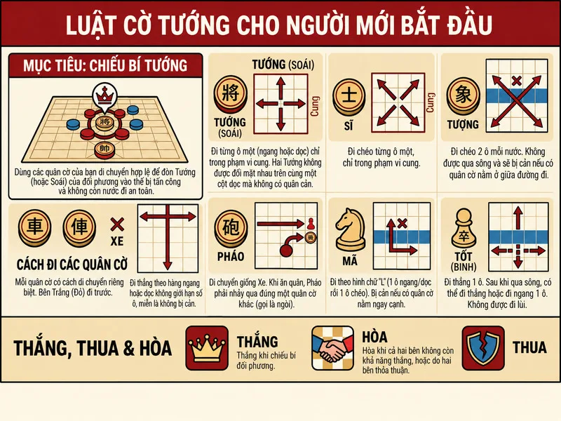 Mỗi quân trong luật cờ tướng có cách di chuyển và giới hạn riêng, tạo nên đặc trưng chiến thuật của từng ván đấu.